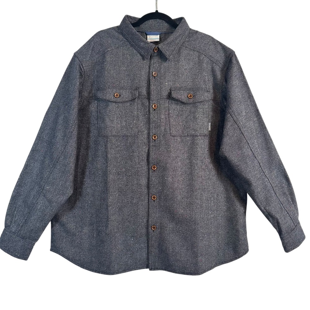 Columbia Sage Butte Long Sleeve Shirt Jacket Shacket Mens XXL Blue Confetti Wool - Picture 2 of 12